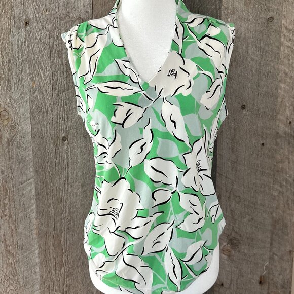 Ann Taylor Green White Floral Tank Top - Picture 1 of 8